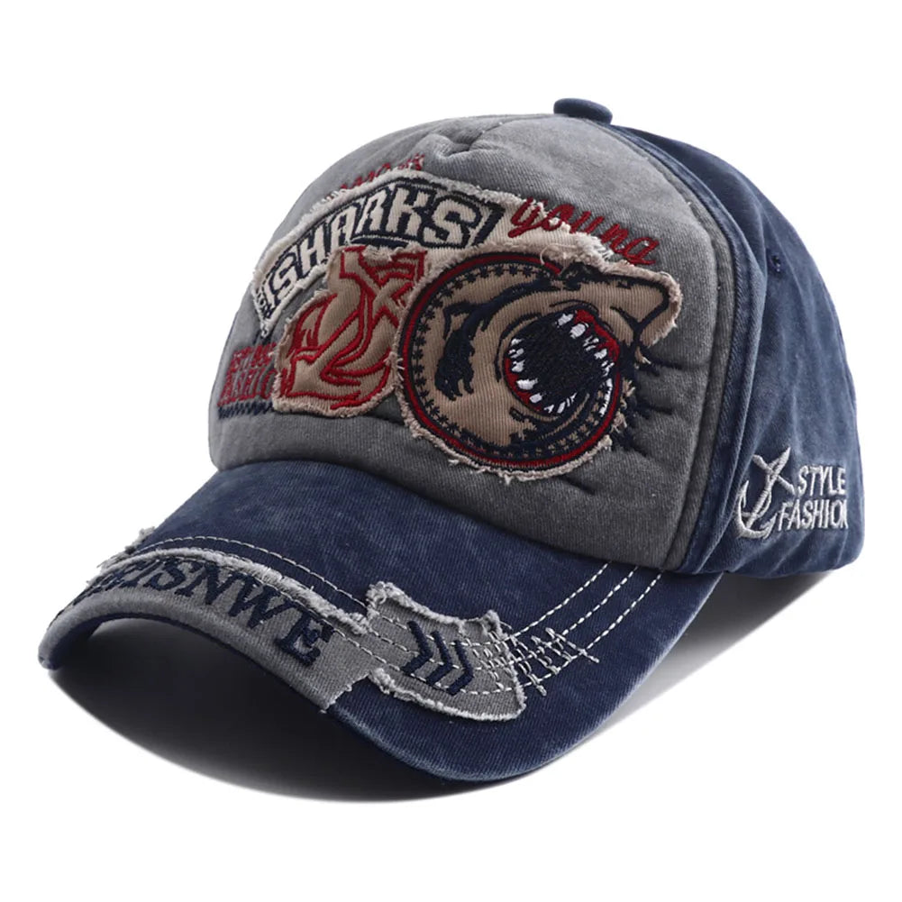 New Designer Vintage Shark Hat Embroidery Baseball Cap