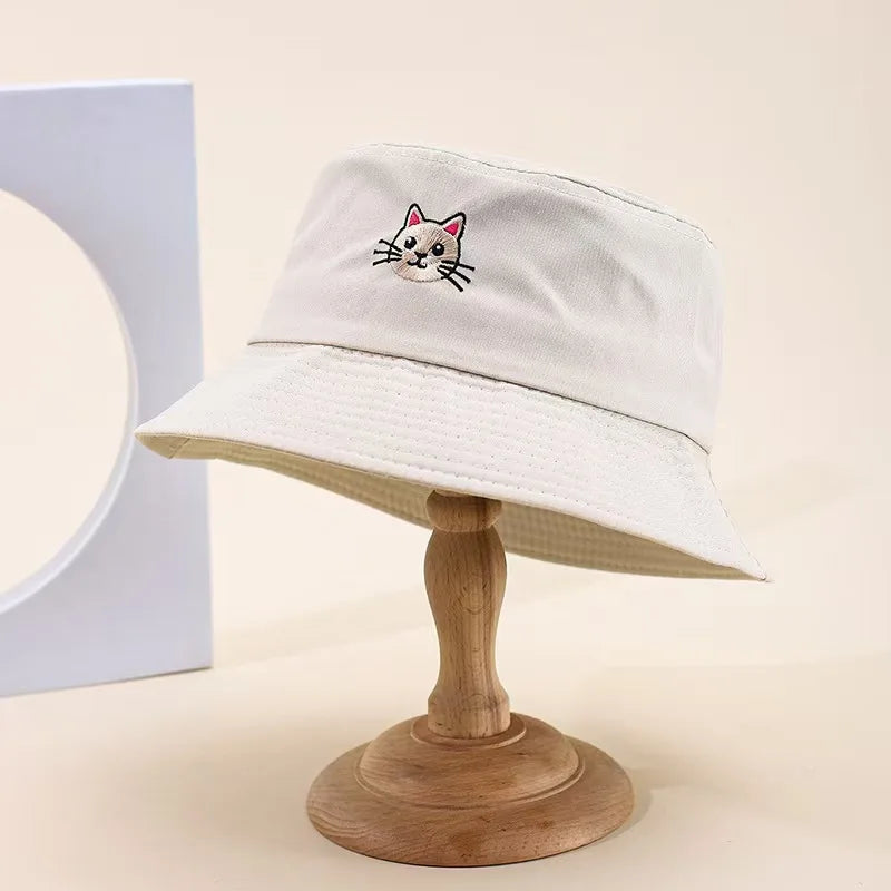 Women's Embroidered Kitten Bucket Hat