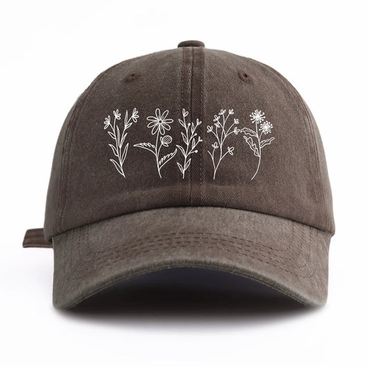 Flowers Print Washed Baseball Cap for Adults
