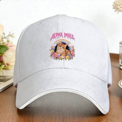 Alpha Male Funny Kitten Rainbow Floral Hilarious Cat Meme Cat Lovers Baseball Cap