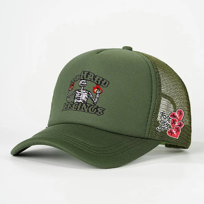 Unisex Skull Flame Embroidery Baseball Caps