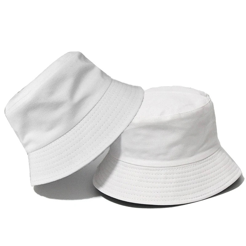 Black Solid Dots Bucket Hat Two Side Wear Unisex Simple Bob Caps Men Women
