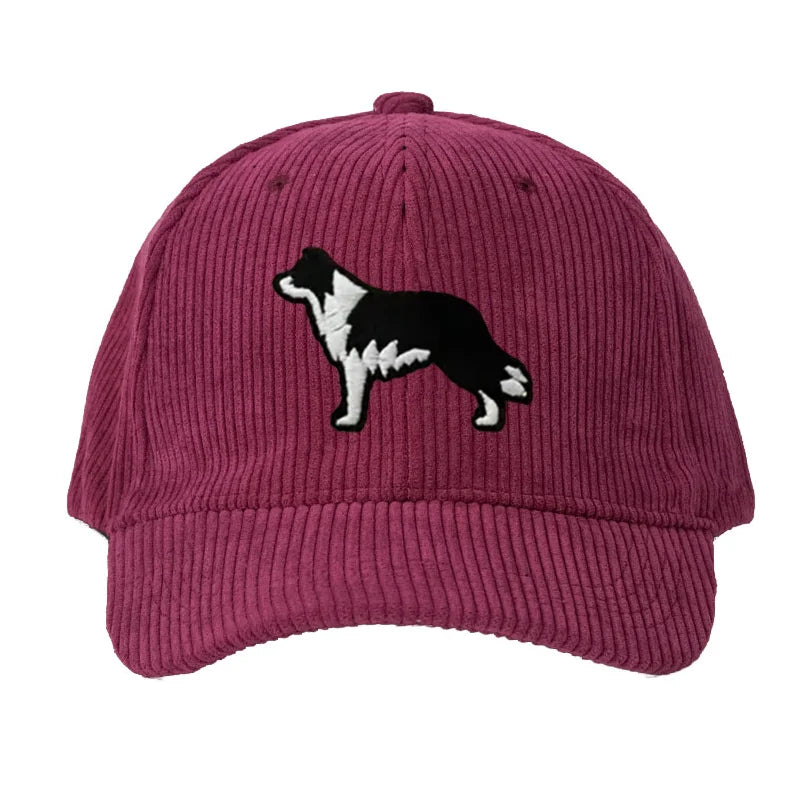 Border Collie Corduroy Cap Embroidered Dog Design Unisex Baseball Hat For Men Women