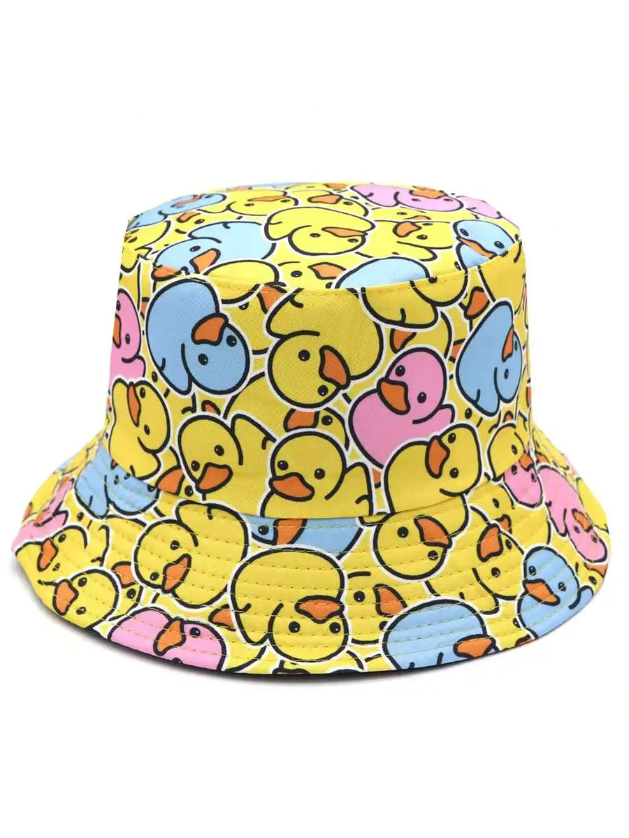 Casual Colorful Cartoon Duckling Print Bucket Hat