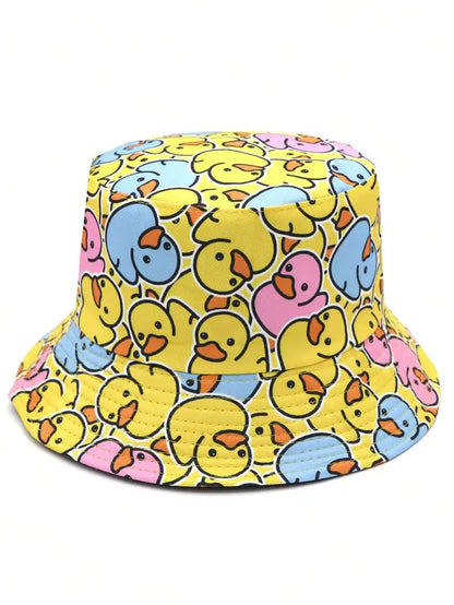Casual Colorful Cartoon Duckling Print Bucket Hat