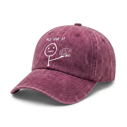 Please Use Your Brain Funny Graphic Vintage Washed Baseball Cap