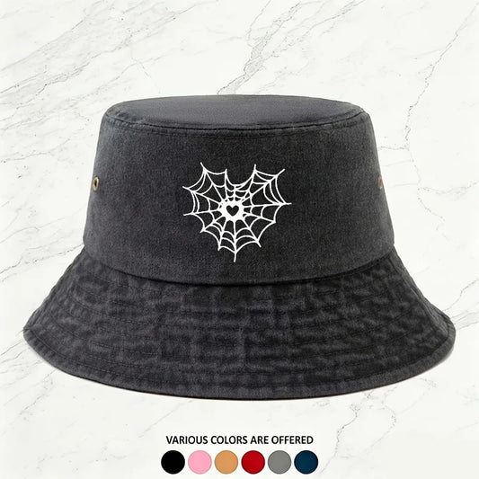 A Men'S Outdoor Heart-Shaped Spider Web Print Bucket Hat