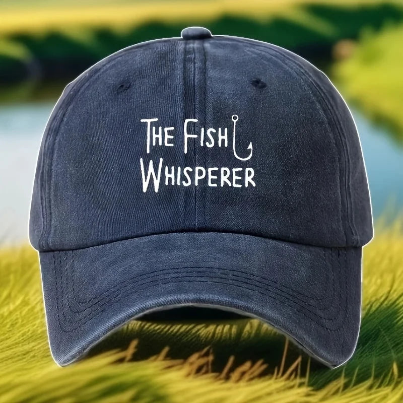 Retro Washed "Fish Whisperer" Printed Baseball Cap