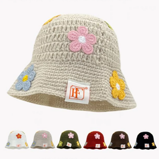 Hook flower Colorful Gradient knittingWoolen Hat Women's