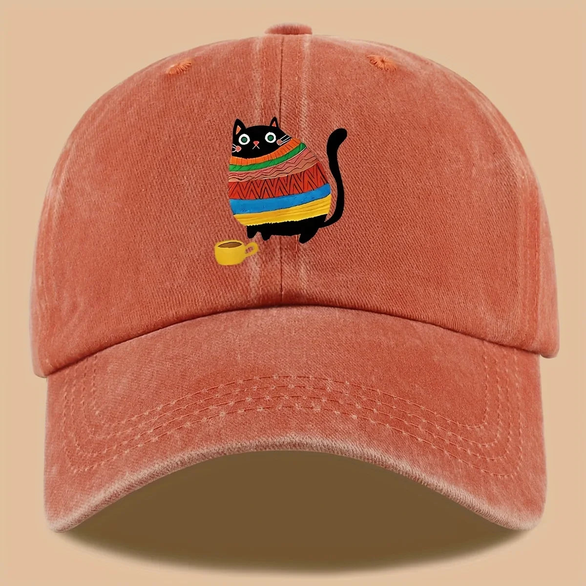 Cat Print Trucker Hat Vintage Washed Baseball Cap