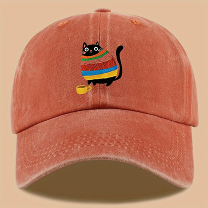 Cat Print Trucker Hat Vintage Washed Baseball Cap