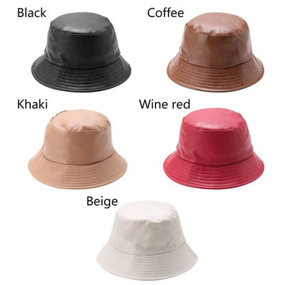 Fashion Bucket Hat PU Leather Fishing Cap Hiking Hat Hip-Hop Hat For Women and Men