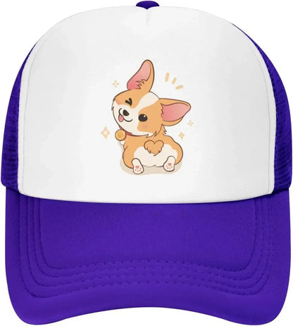 New Mesh Dad Hat Adjustable Washed Cute Corgi Cartoon Baseball Cap