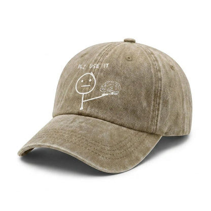 Please Use Your Brain Funny Graphic Vintage Washed Baseball Cap
