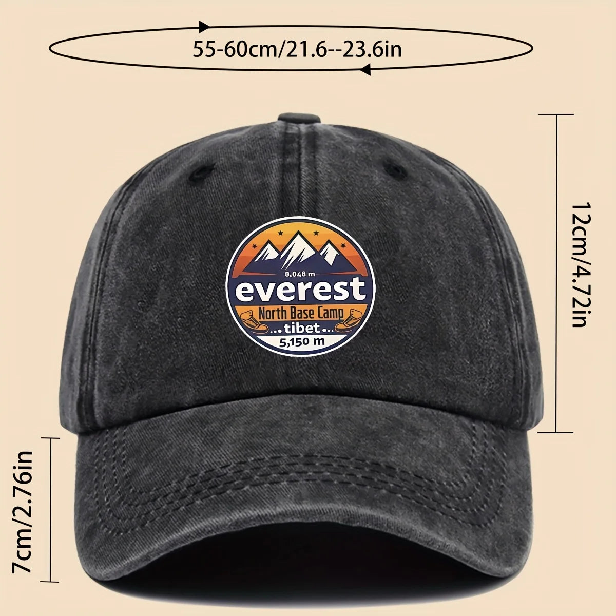 Baseball Cap Featuring "Everest North Base Camp 5, 150 Meters"