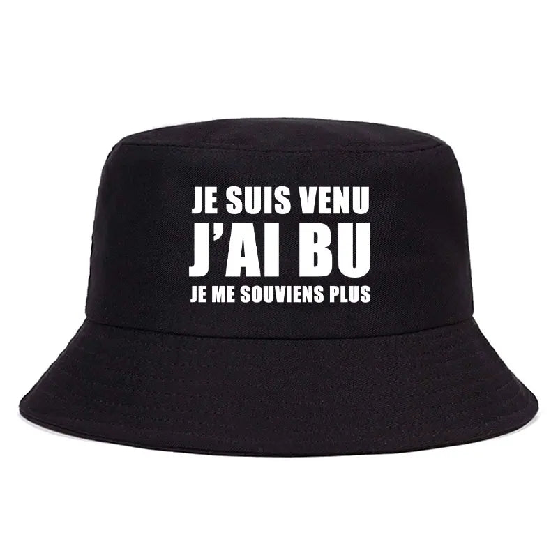 Trendy Je Suis Venu J'ai Bu Je Me Souviens Plus Print Reversible Bucket Hat