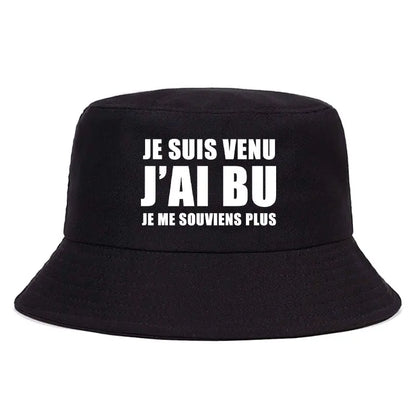 Trendy Je Suis Venu J'ai Bu Je Me Souviens Plus Print Reversible Bucket Hat