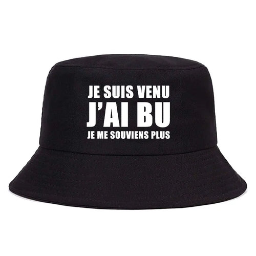 Trendy Je Suis Venu J'ai Bu Je Me Souviens Plus Print Reversible Bucket Hat