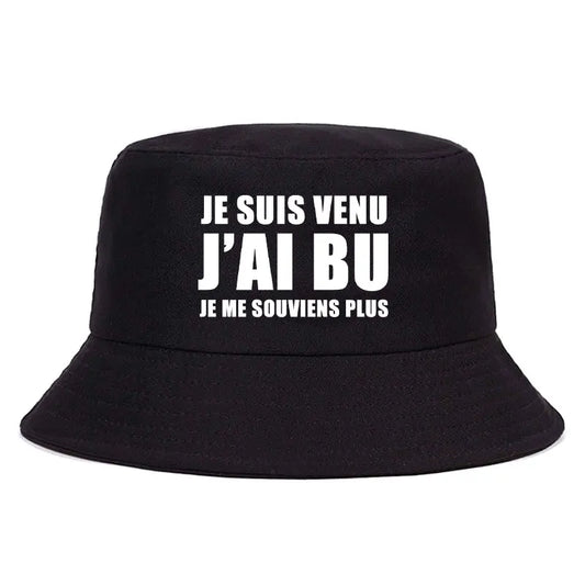 Trendy Je Suis Venu J'ai Bu Je Me Souviens Plus Print Reversible Bucket Hat