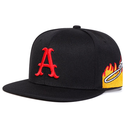 Unisex A Letter Flame Embroidery Hip-hop Hats Snapback Caps