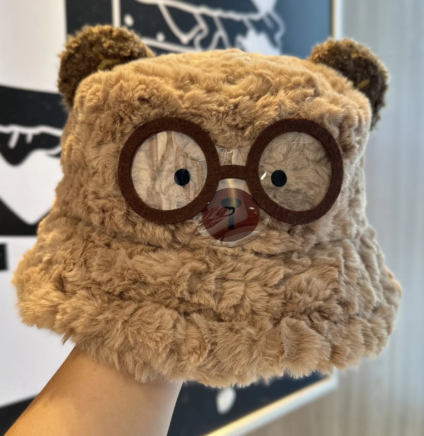 Cute Glasses Cartoon Plush Fisherman Hat Autumn Winter Warm Windproof Bucket Hats