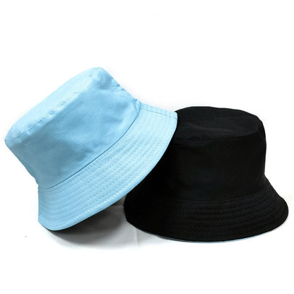 Black Solid Dots Bucket Hat Two Side Wear Unisex Simple Bob Caps Men Women
