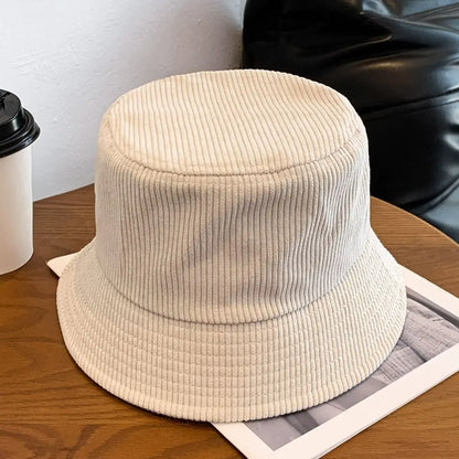 Corduroy Bucket Hat Casual Fisherman Cap Men Women