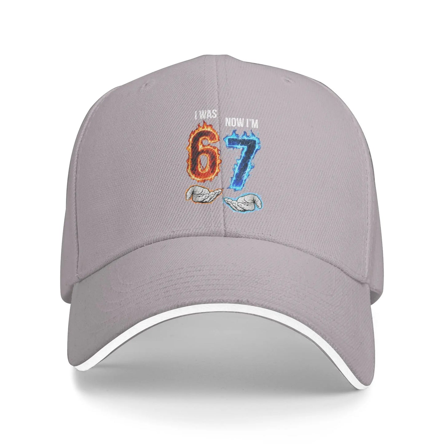 I was 6 Now I'm 7 Meme Hands 7th Birthday Flames Fire Baseball Cap