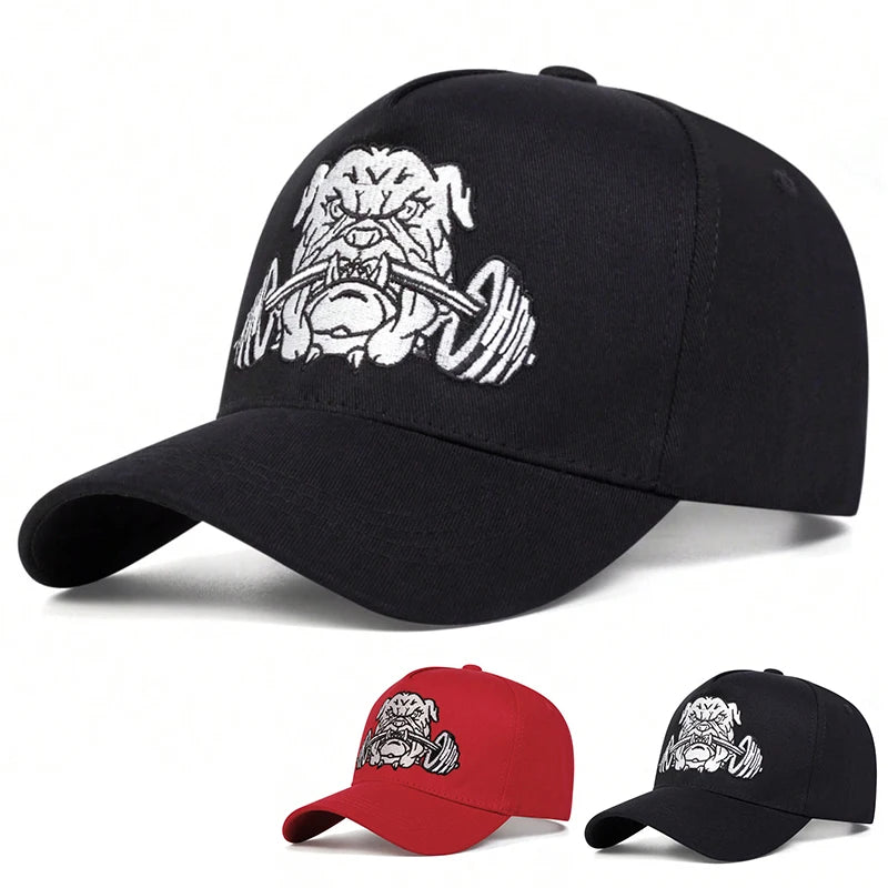 Unisex Bulldog Dumbbells Embroidery Baseball Caps Spring Autumn