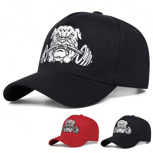 Unisex Bulldog Dumbbells Embroidery Baseball Caps Spring Autumn