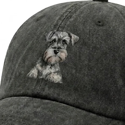 Schnauzer Print Vintage Washed Baseball Cap