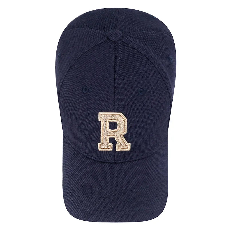 Baseball Cap Elastic Pineapple Cloth Material Gold Thread Embroidery Craft R Letter Design Style