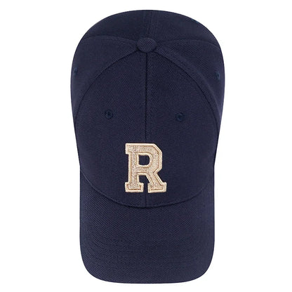 Baseball Cap Elastic Pineapple Cloth Material Gold Thread Embroidery Craft R Letter Design Style