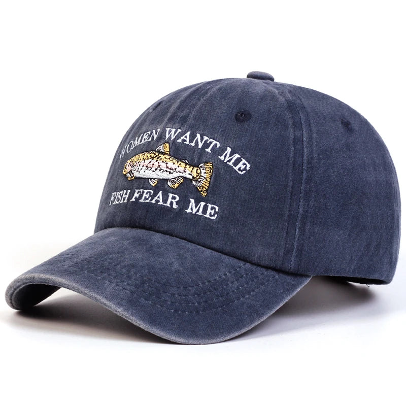 Unisex Fish Embroidery Wash Baseball Caps Spring and Autumn Outdoor