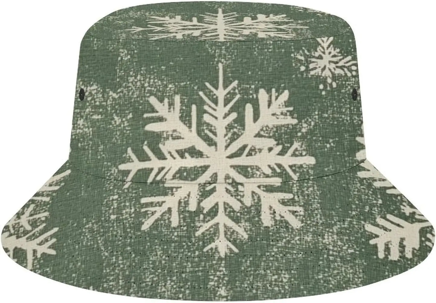 Vintage Fisherman Hat Green/White Snowflake Summer Bucket Hats