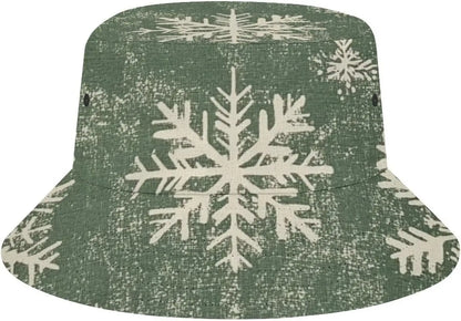 Vintage Fisherman Hat Green/White Snowflake Summer Bucket Hats