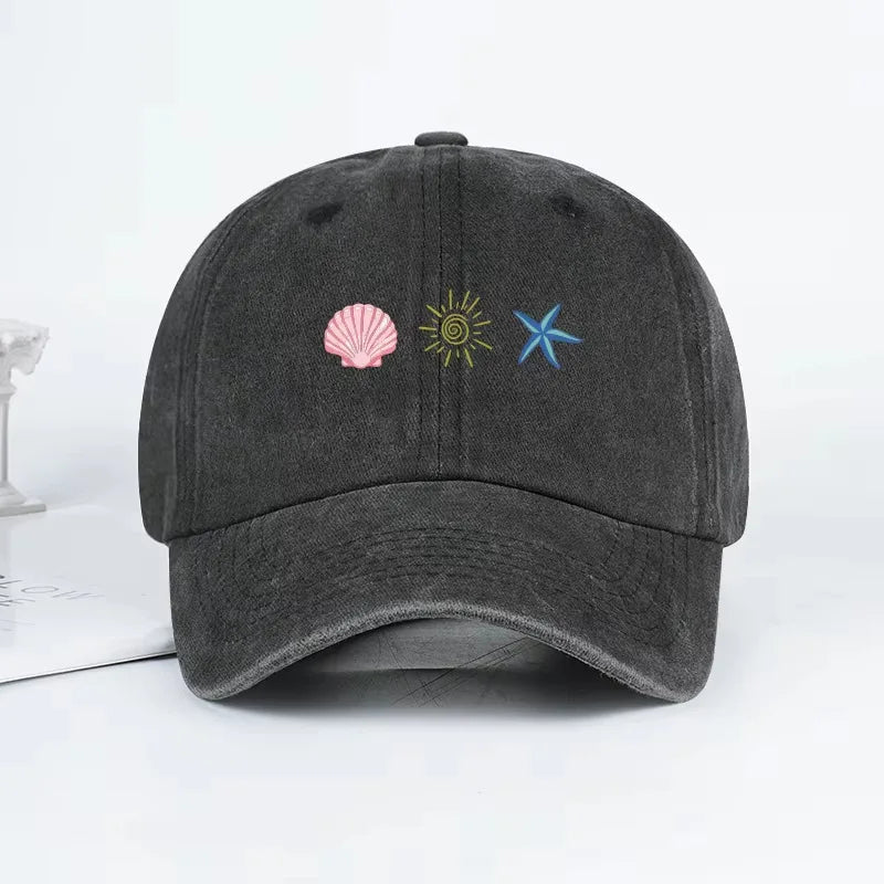 Seashell Sun Starfish Vintage Washed Cotton Baseball Cap