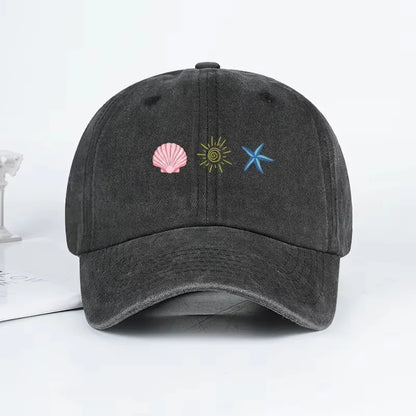 Seashell Sun Starfish Vintage Washed Cotton Baseball Cap