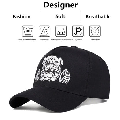 Unisex Bulldog Dumbbells Embroidery Baseball Caps Spring Autumn