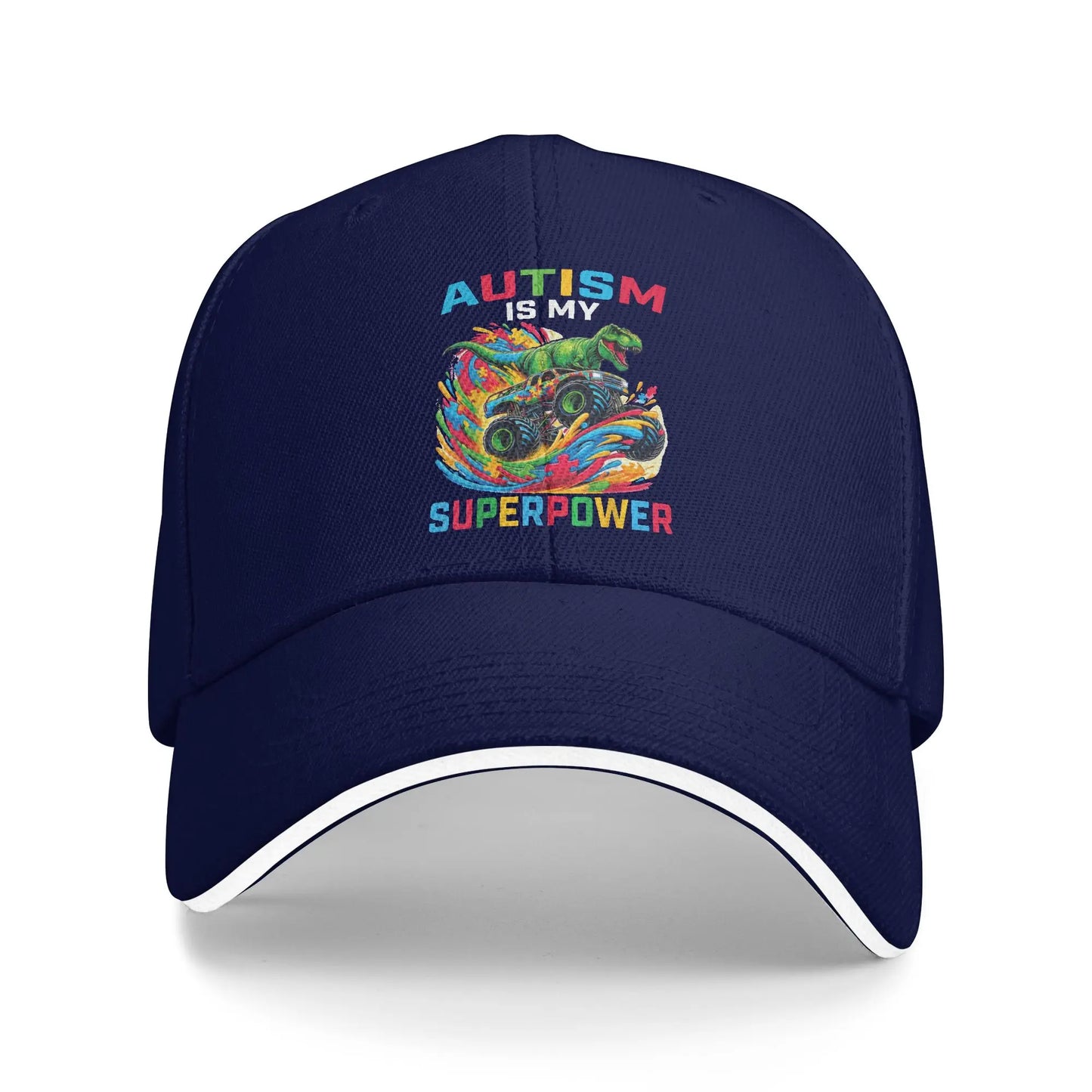 Autism Is My Superpower Dino T Rex Monster Sun Baseball Cap