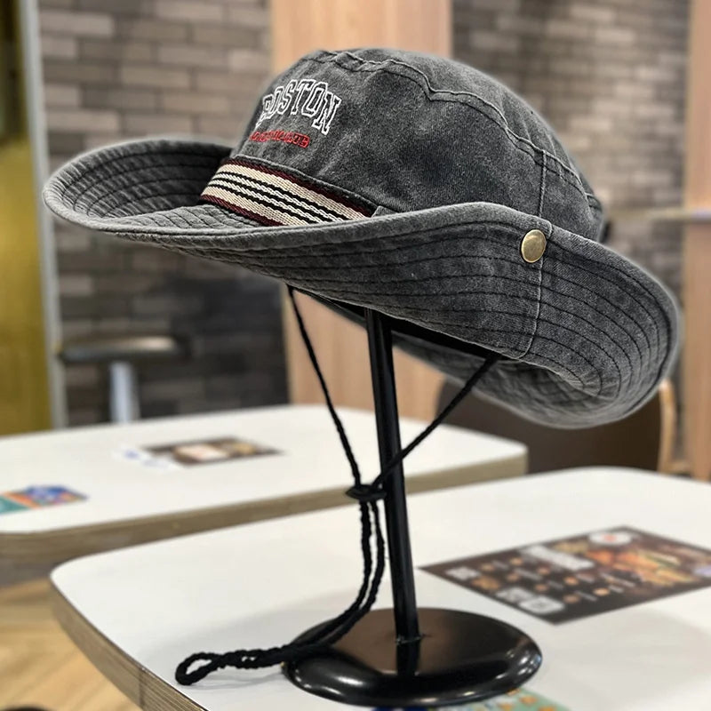Summer Men Bucket Hat Outdoor Washed Cotton