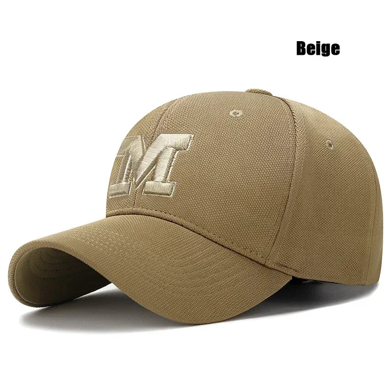 M Letter Gold Thread Embroidery Elastic Pineapple Cloth Material Thick and Durable High Quality Baseball Cap