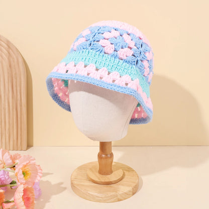 Autumn/Winter Sweet Hollow Handmade Knitted Bucket Hat Flower
