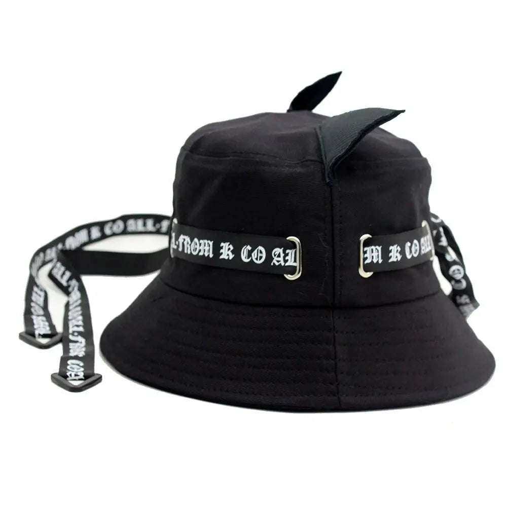 New Cute Cat Ears Bucket Hats Women Streamer Fisherman Hat Casual Panama Outdoor