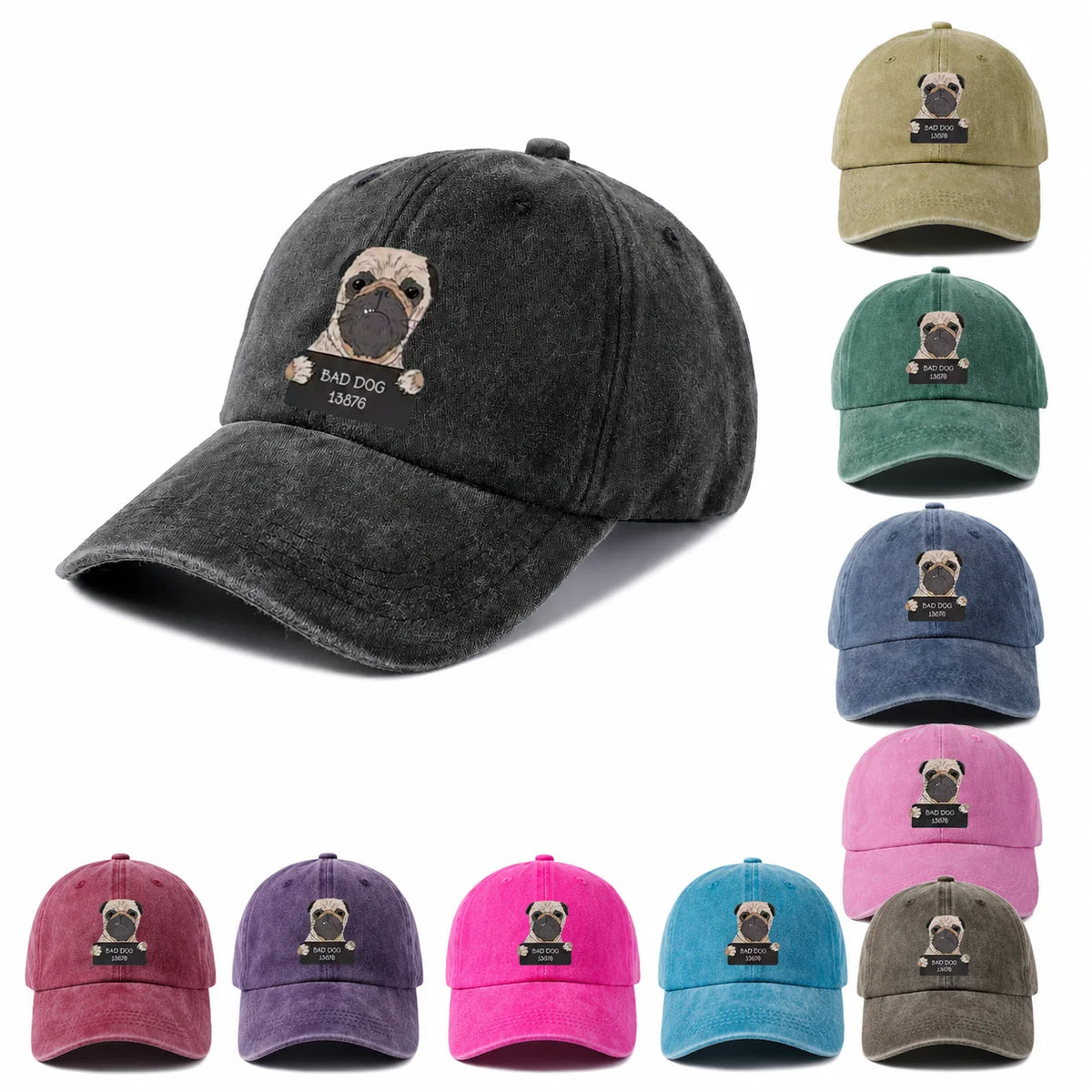 Bad Dog Pug Portrait Graphic Baseball Cap