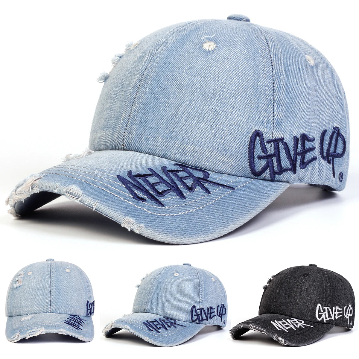 Unisex NEVER GIVE UP Letter Embroidery Baseball Caps