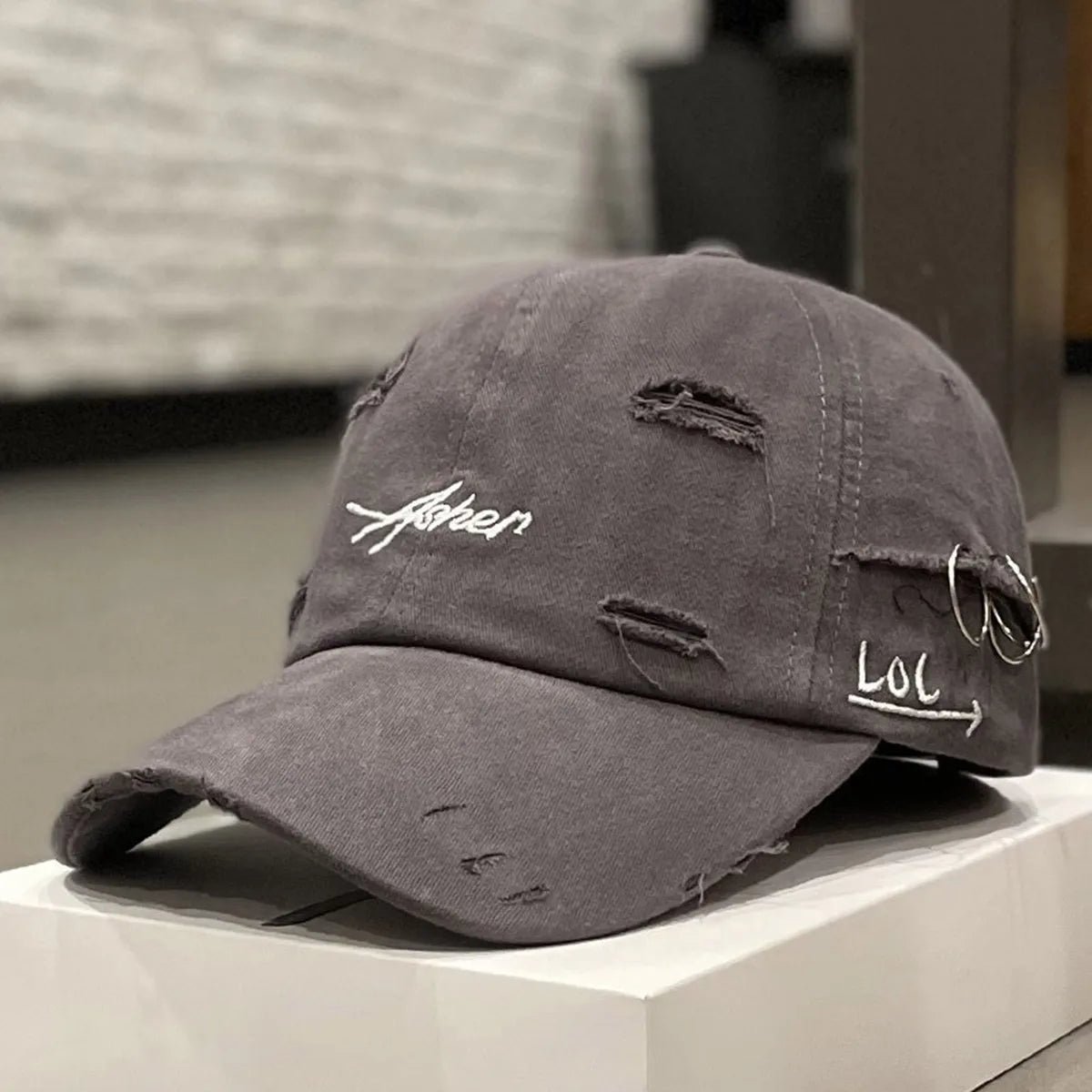 Unisex Asher Embroidery Hole Iron Ring Baseball Caps