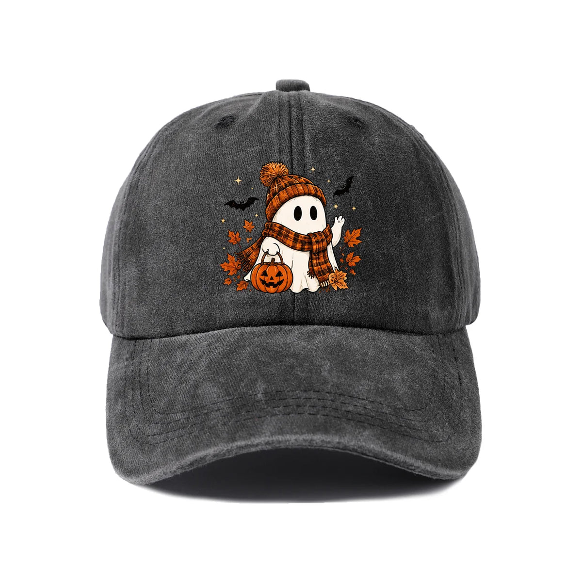 Scarf Ghost And Pumpkin Graphic Baseball Cap