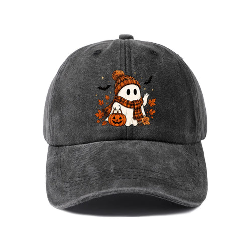 Scarf Ghost And Pumpkin Graphic Baseball Cap