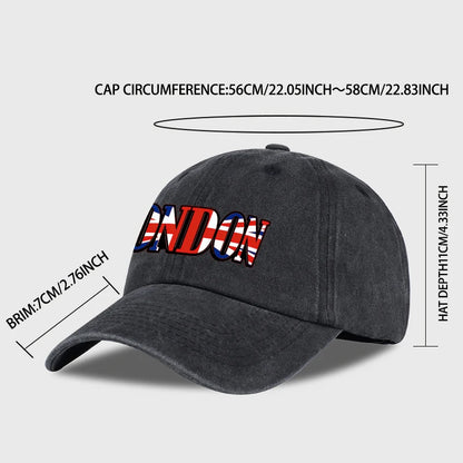 "LONDON" UK Flag Print Washed Baseball Cap